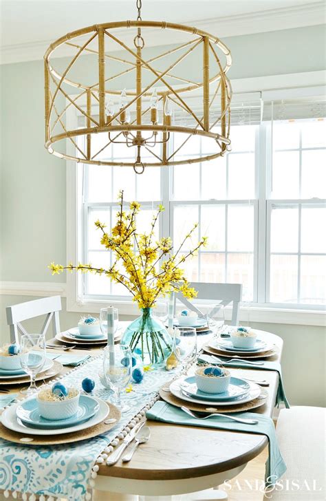 Aqua And Yellow Coastal Easter Tablescape Sand And Sisal