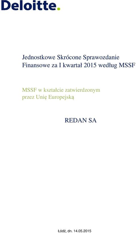 Jednostkowe Skrócone Sprawozdanie Finansowe za I kwartał 2015 według