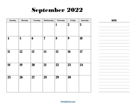 September 2022 Calendar Printable With Holidays