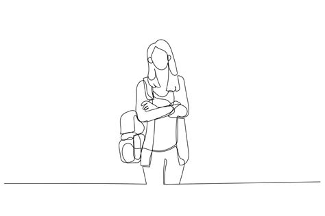 Drawing Of College Girl Standing With Backpack In His Shoulder Posing