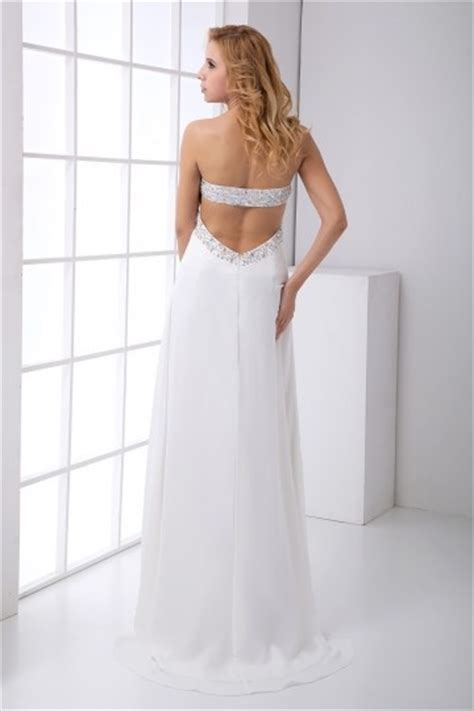 Robe blanche bustier à dos ouvert ornée de strass empire Persun fr