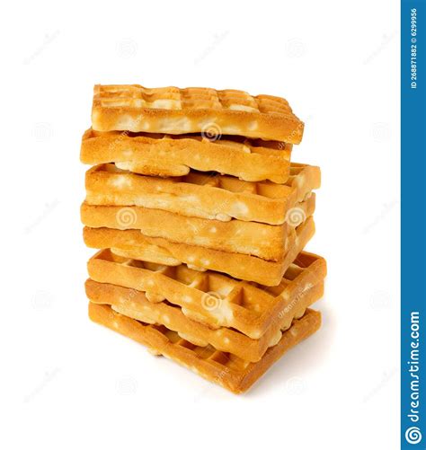 Belgian Waffle Stack Isolated Square Waffled Cookie Soft Golden