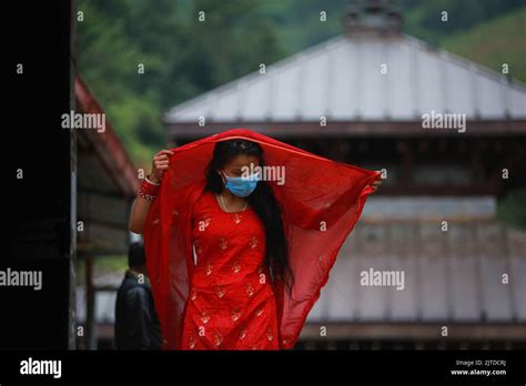 Bhaktapur Bagmati Nepal 30th Aug 2022 A Hindu Woman Handles Her