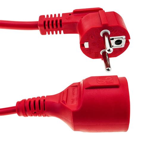 Electric Cable Extender Schuko Male To Female 3 M Red Cord Cablematic