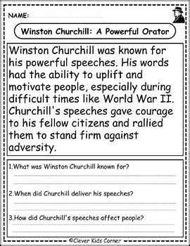 Winston Churchill Reading Comprehension Pack Inspiring Passages For K 2