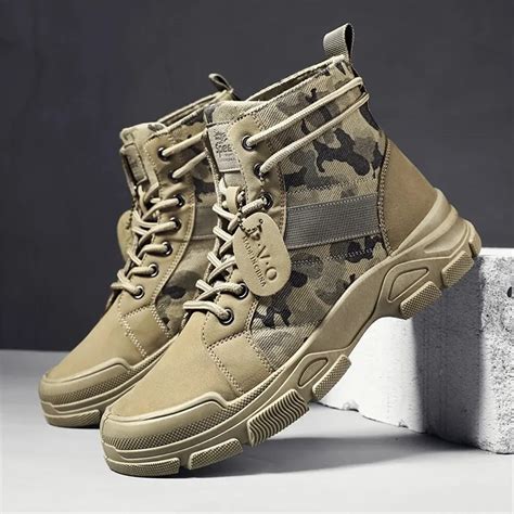 Botas Masculinas Camufladas Botas Militares Do Deserto Preto Sapatos De