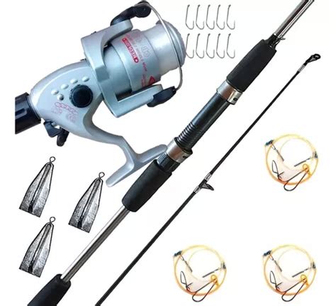 Combo Pesca Completo Ca A Tramos Reel Tanza Lineas Plomo