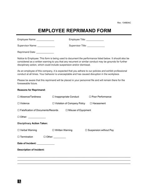 Free Employee Reprimand Form Pdf And Word