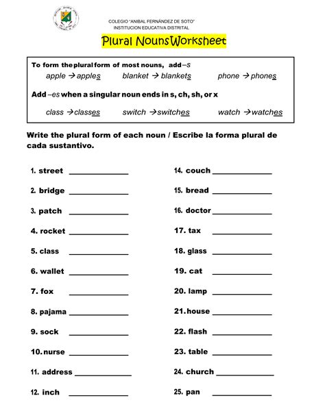 Plural And Singular Nouns Worksheet