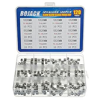 Bojack Values Pcs Slow Blow Glass Fuses Assortment Kit X Mm