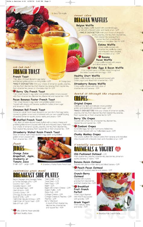 Yolks And Berries Menu In Bradley Illinois Usa