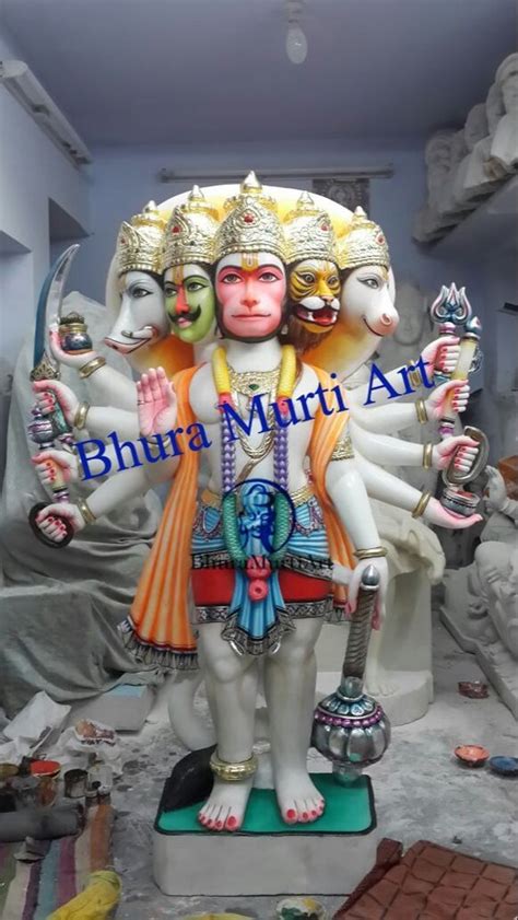 Jaipurcrafts Multicolor Marble Panchmukhi Hanuman Statue For Worship