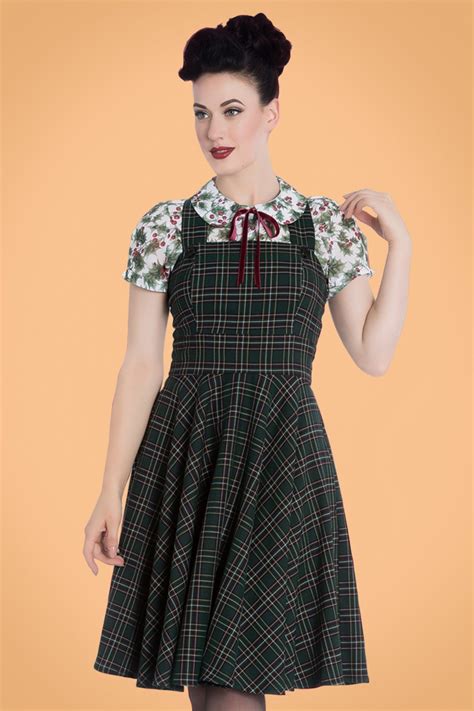 40s Peebles Pinafore Tartan Dress In Green