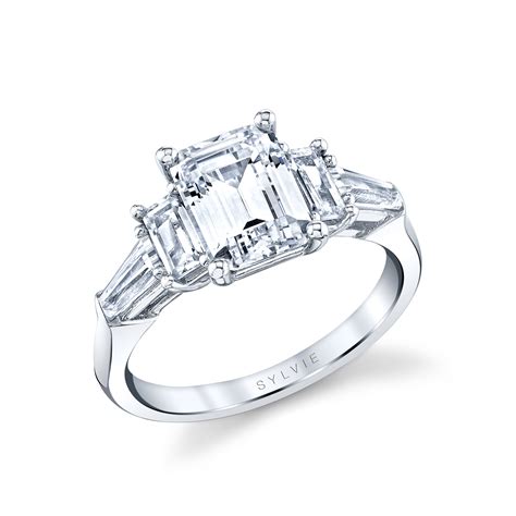 Sylvie Collection Side Stone Prong Set White Gold Diamond Engagement