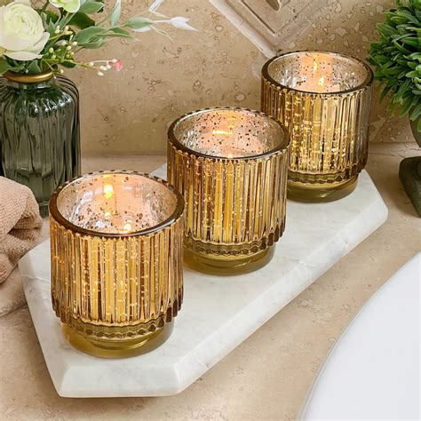 Ribbed Gold Glass Votive Candle Holder Set Of 6 Kate Aspen