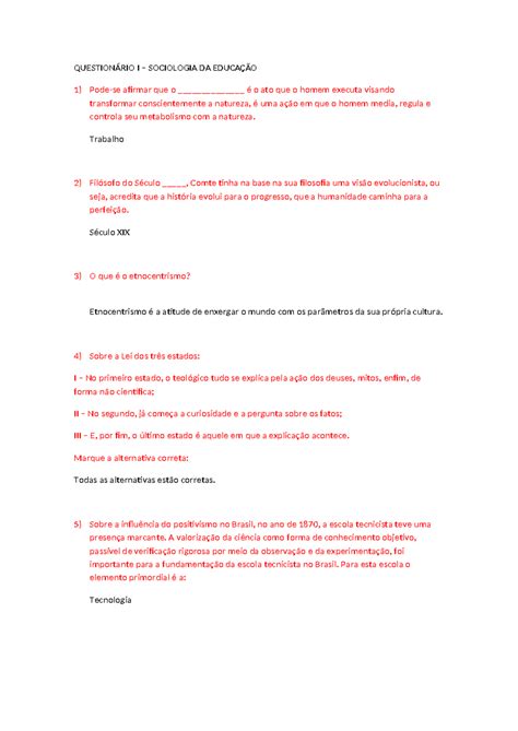 Question Rio Sociologia Da Educa O E Question Rio I Sociologia