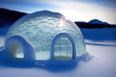 Premium Photo | Ice transparent snow igloo winter shelter hotel