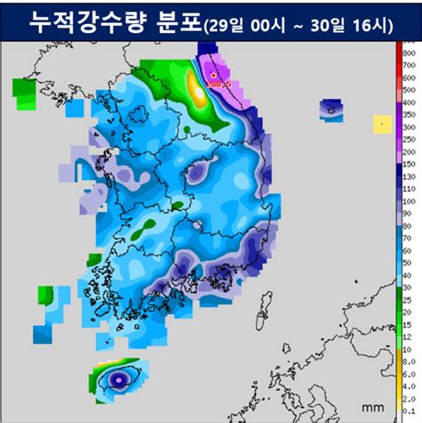 태풍급 폭우 왜 강원도 영동에 최고 280㎜내일도 서울과 경기 등에 한때 비