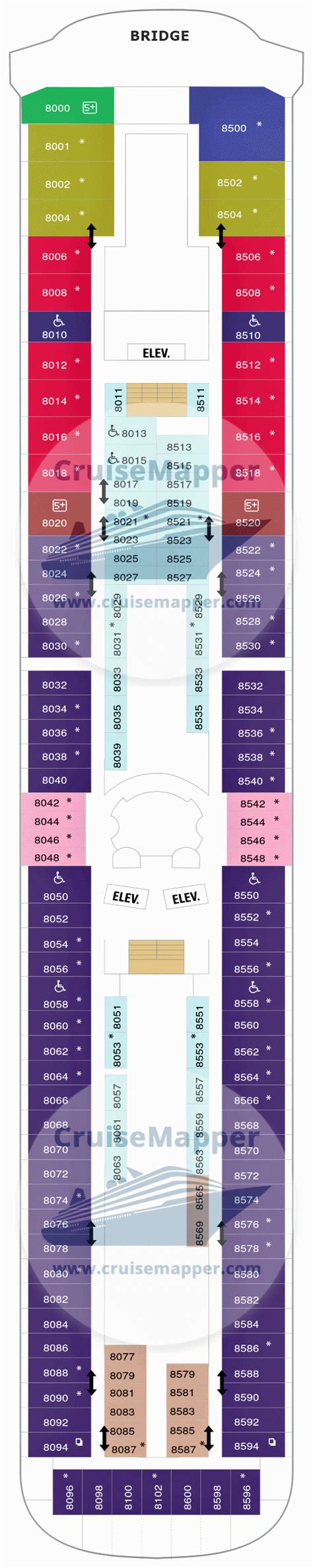 Rhapsody Of The Seas deck 8 plan | CruiseMapper