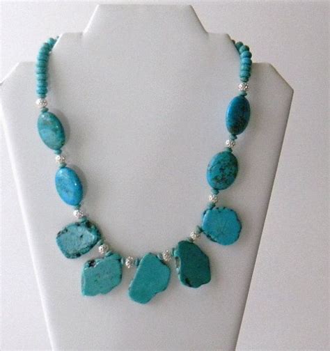 Chunky Turquoise Slab Statement Necklace Blue Gemstone Slice Necklace