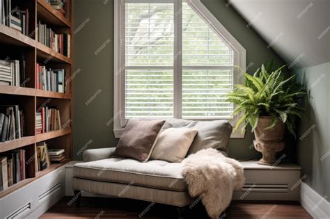 Premium Photo Home Library With A Comfortable Reading Nook