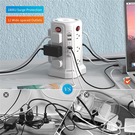 Surge Protector Power Strip With USB C PD18W Fast Charging Port Night