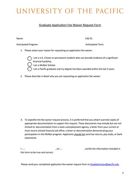 University Of The Pacific Graduate Application Fee Waiver Request Form