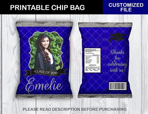 Prom Favor Chip Bag Black Royal Blue And Silver Graduation Potato