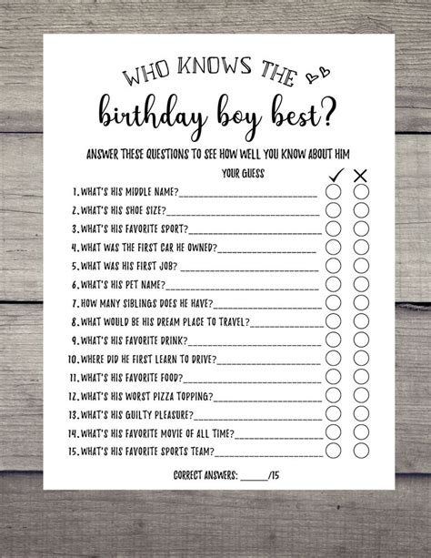 Birthday Games For Him Bundle Adult Birthday Party Birthday Trivia