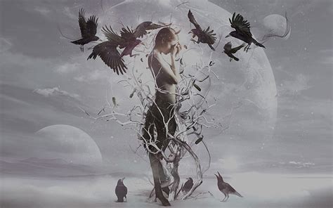 Hd Wallpaper Fantasy Art Birds Women Surreal Fantasy Girl Flying