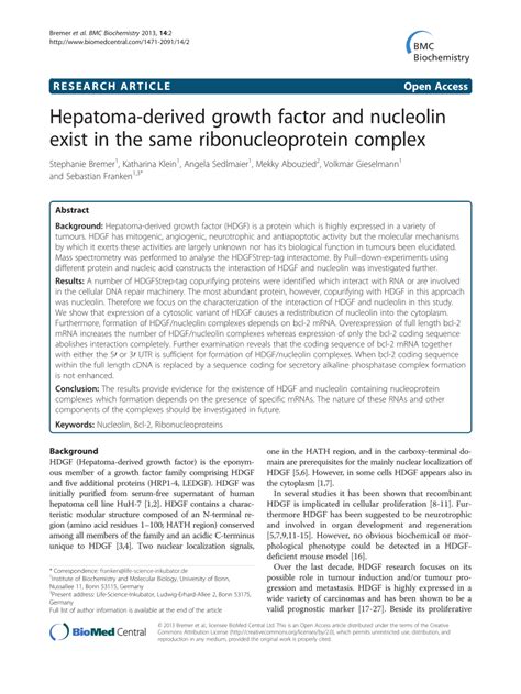 PDF Hepatoma Derived Growth Factor And Nucleolin Exist In The Same