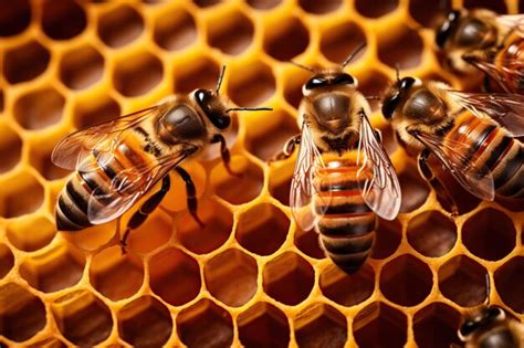 Premium Ai Image Bees On Honeycombs With Honey