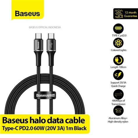 Jual Baseus Kabel Data Type C To Type C Fast Charging Cable Halo 60w Pd Shopee Indonesia