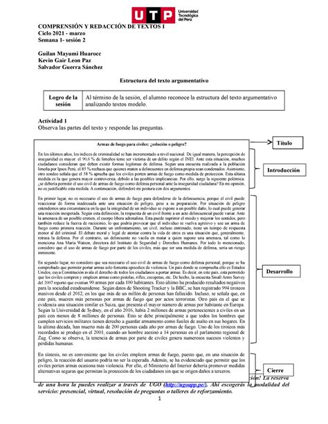 S S Material Estructura Del Texto Argumentativo Marzo