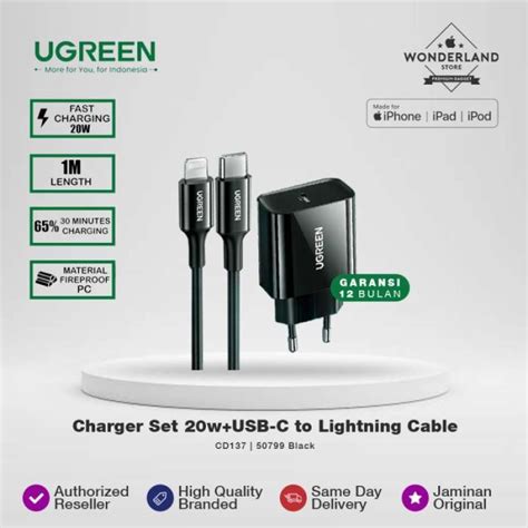 Jual Ugreen Pd Fast Charger Set 20wusb C To Lightning Cable Mfi Cd137