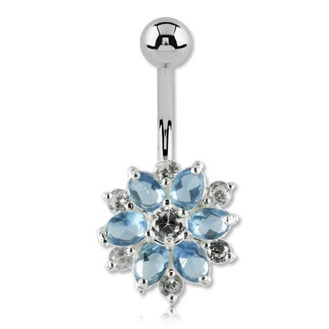 Banane De Nombril Argent Cristal De Swarovski Fleur Nng