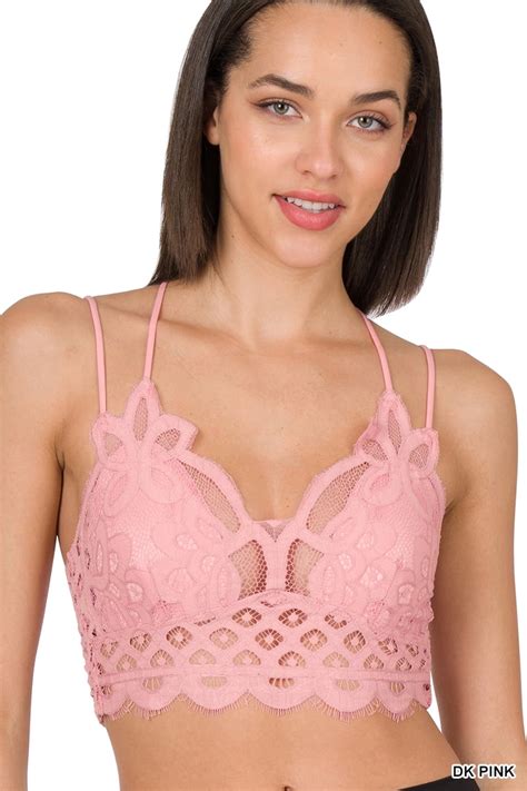 Zenana Women And Plus Crochet Sexy Lace Bralette Smocking Back Bra With Removable Bra Pads