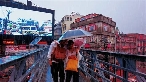 Walking In Heavy Rain Kathmandu City Mitra Park Stupa To Chabahil