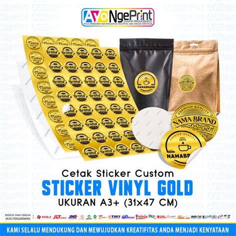 Cetak Stiker Vinyl Warna Gold Emas Tahan Air Ukuran A3 31x47 Cm