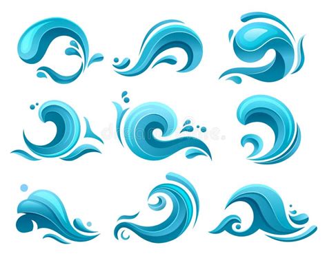 água De Desenho Plano Ondas Oceânicas E Salpicos Marinhos Ilustração do