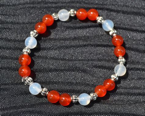 Bracelet En Pierre Naturelle Cornaline Rouge Quartz Rose Et Perles D