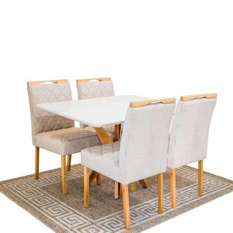 Conjunto Mesa De Jantar Pandora Retangular 4 Cadeiras Madeira