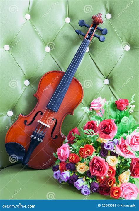 Violin And Bouquet Flowers Stock Photo Image Of Instrument