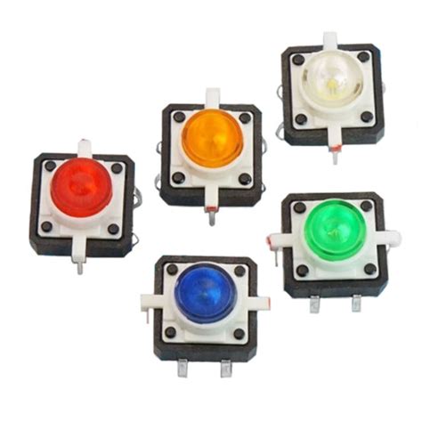 5x Led Tactile Push Button Switch Momentary Tact 12x12 4pin Round Cap 5 Color Ebay