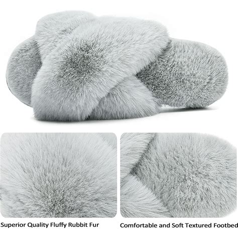 Lordfon Open Toe Cross Band Fuzzy Womens Slippers Fluffy House Slippers