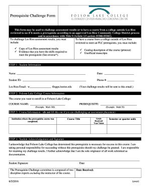 Fillable Online Prerequisite Challenge Form Fax Email Print Pdffiller