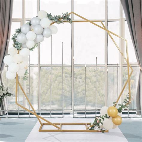 8ft Dual Geometric Shaped Gold Metal Hexagon And Heptagon Backdrop