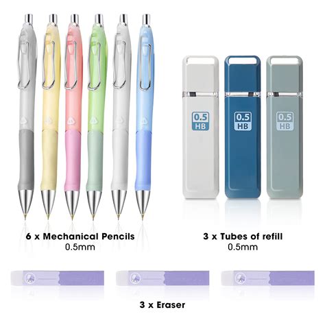 12 Pieces Mechanical Pencils Set 6 Pieces 0.5 mm Colored Mechanical ...