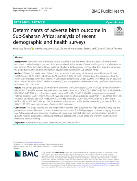 Pdf Determinants Of Adverse Birth Outcome In Sub Saharan Africa