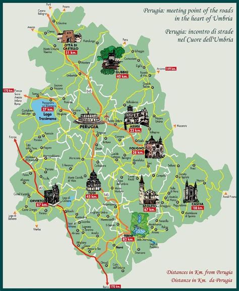 Umbria Map Distances Form Perugia 10011216 Umbria Mappa Italia